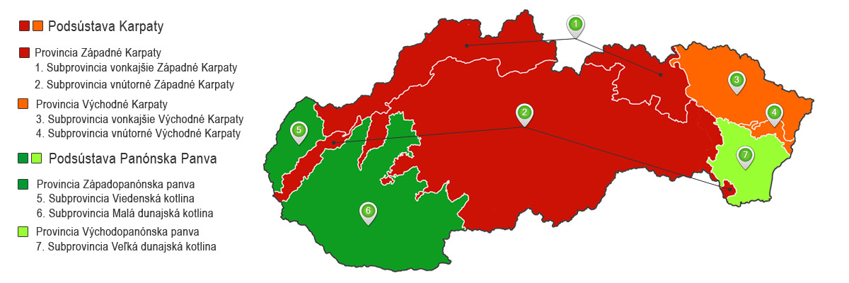 Geomorfológia Slovenska - podsústavy, provincie a subprovincie